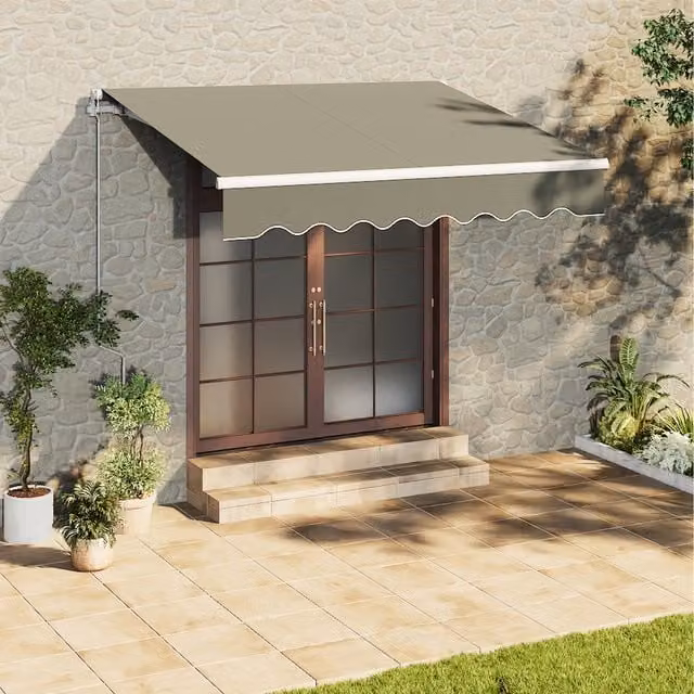 Livingandhome Grey Polyester Fabric Retractable Wall-Mounted Patio Awning with Semi-Cassette Design, Width: 250 cm