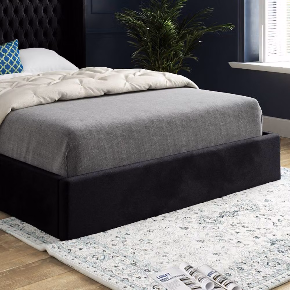 KDMD Stockport Winged Upholstered Designer Bed Frame in Black Soft Velvet, Size: 90 x 200 cm – 5