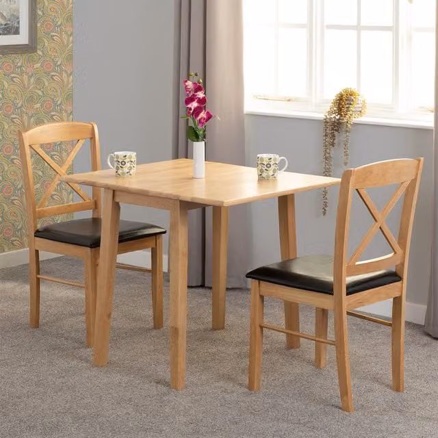 Seconique Mason Classic Square Drop Leaf Dining Set with 3 Chairs in Oak and Brown