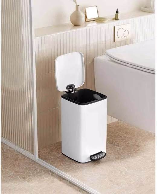 The Bazaarist Steel Kitchen Pedal Bin with Soft Close and Removable Inner Bucket, White