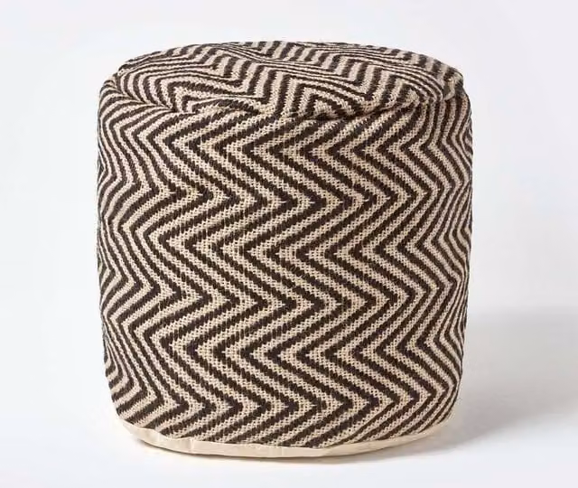 Homescapes Geometric Patterned Cylindrical Pouffe in Black