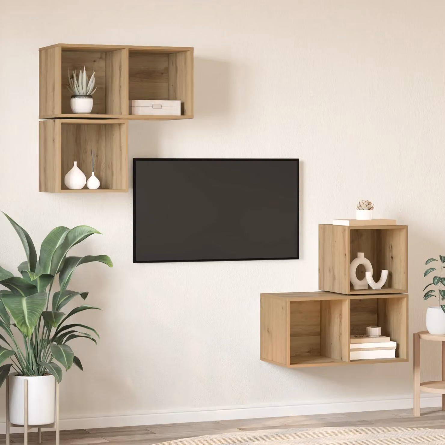 Berkfield Home 4-Piece Wall-Mounted TV Cabinet Set in Artisan Oak Brown, W/D/H: 37 x 37 x 72 cm – 2