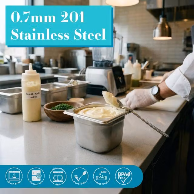 Argon Tableware Stainless Steel Gastronorm Containers with Lids, Silver, Set of 10