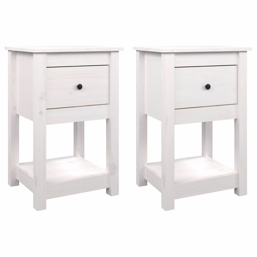 Berkfield Home Set of 2 White Solid Wood Pine Bedside Cabinets, W: 40 cm, D: 35 cm, H: 61.5 cm – 2