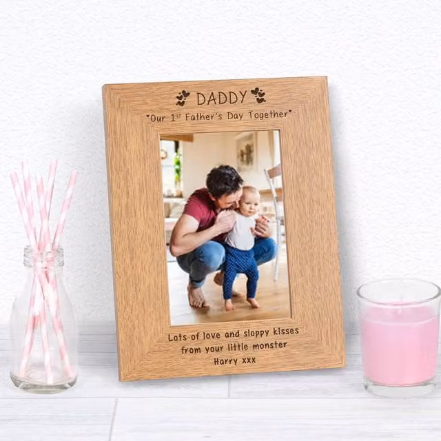 Uniqueful Men's Personalised Daddy Our 1st Fathers Day Together Wood Picture Frame, Brown, W/H: 10 x 15 cm