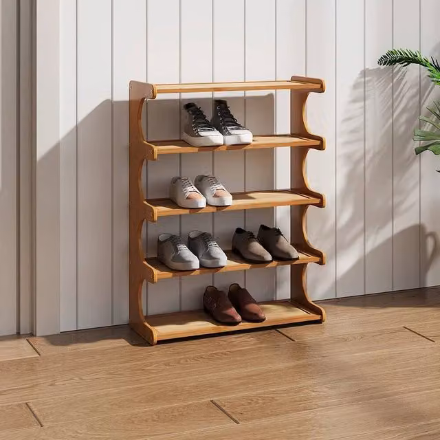 FLAVORA 5 Tier Wooden Shoe Storage Rack Organiser in Brown W/D/H: 50 x 50 x 50 cm