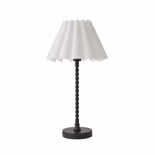 ValueLights Maeve Black Bobbin Bobble Table Lamp with White Scallop Pleated Taper Shade and LED Bulb Included