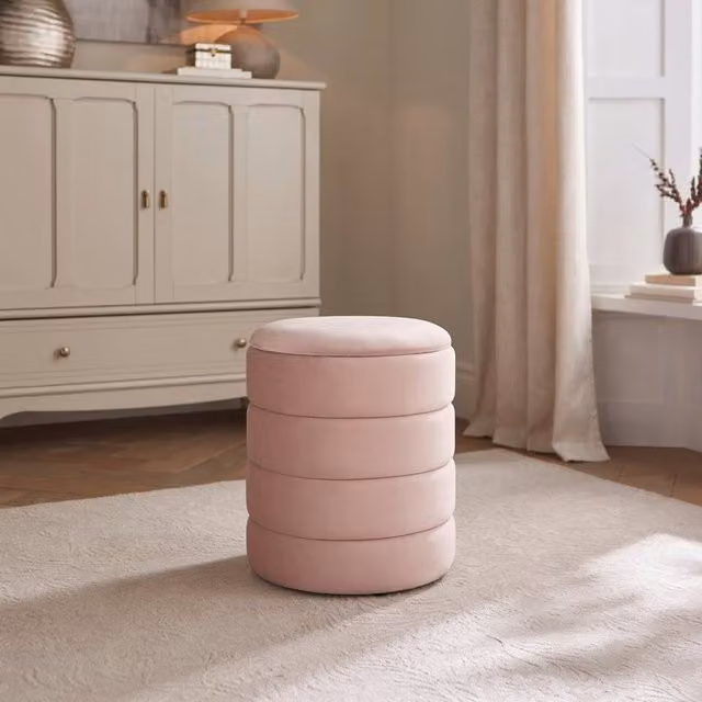 GFW Klara Pink Velvet Cylindrical Storage Stool – 1