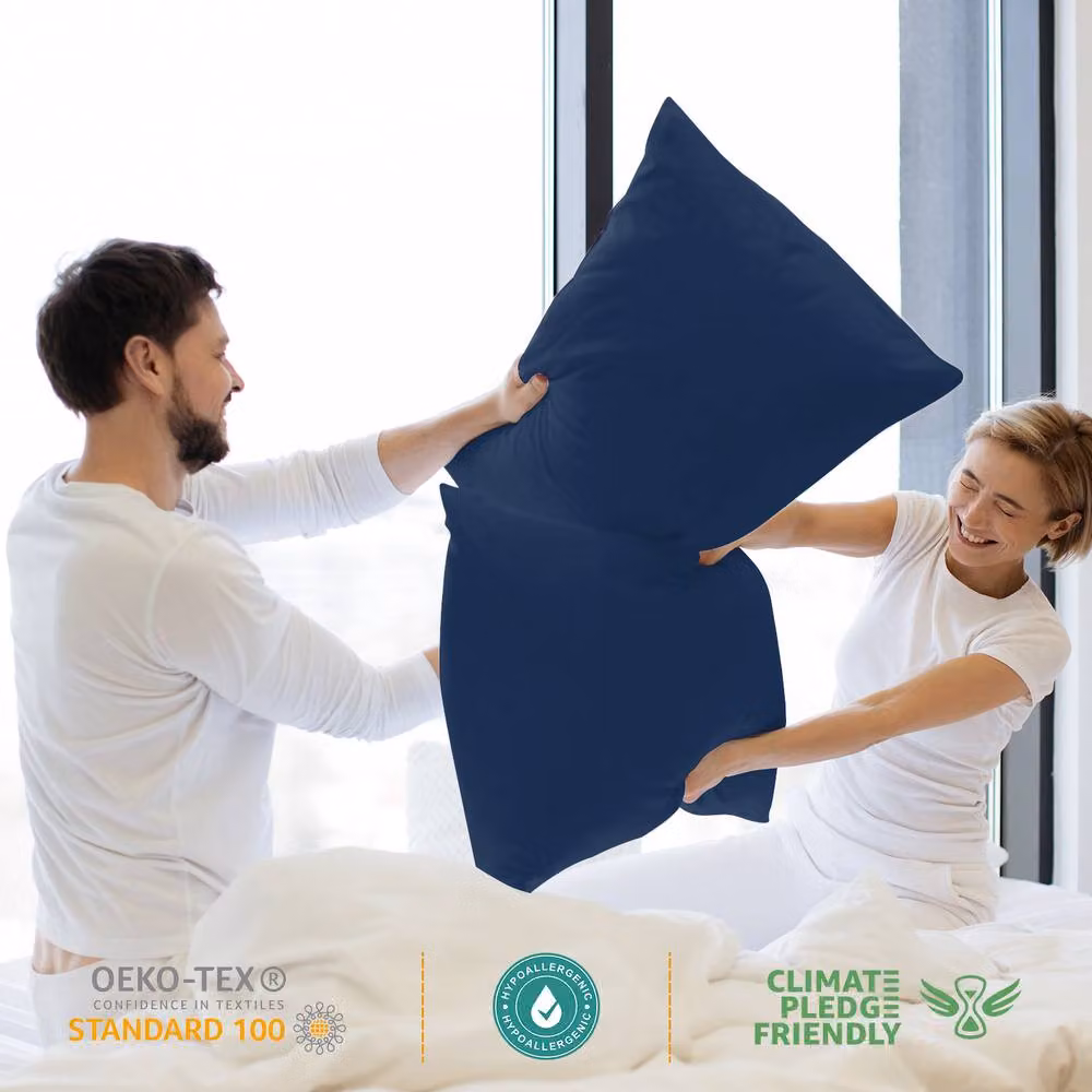Pamposh Set of 4 Navy Blue 300 Thread Count Cotton Mako Satin Pillow Cases – 4
