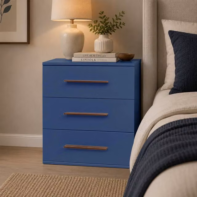 KDMD Modern Matt Blue 3 Drawer Bedside Cabinet
