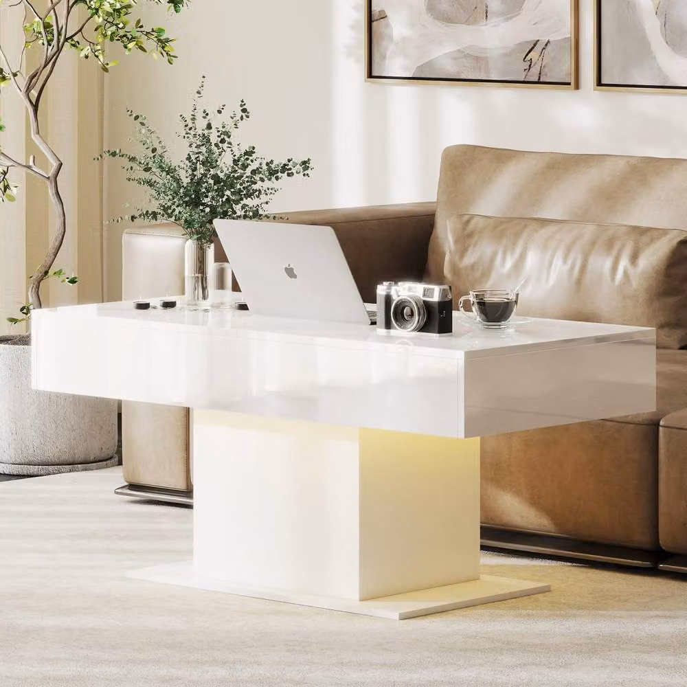 Wyld Haus Mara Extendable High Gloss White Coffee Table with LED Lighting – 2