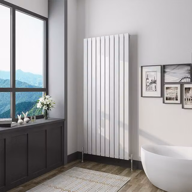 AicaBathroom Vertical Flat Panel Steel Radiator in White, H: 160 cm, W: 68 cm