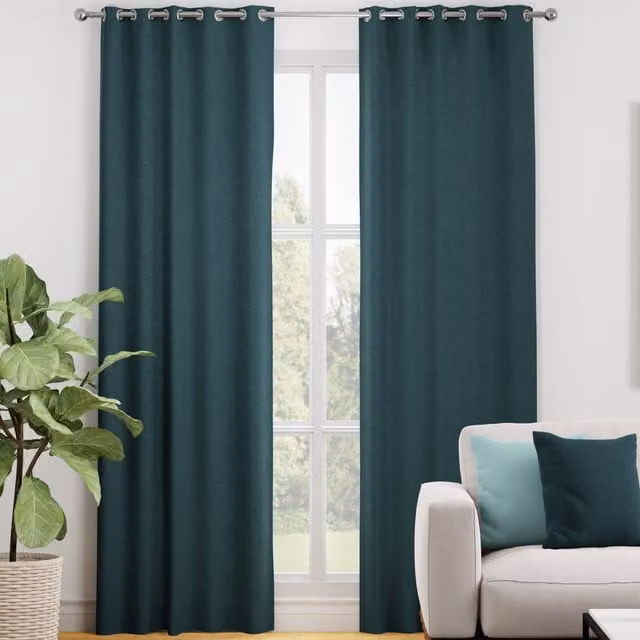 Terrys Kansai Plain Blackout Eyelet Curtain in Petrol Blue