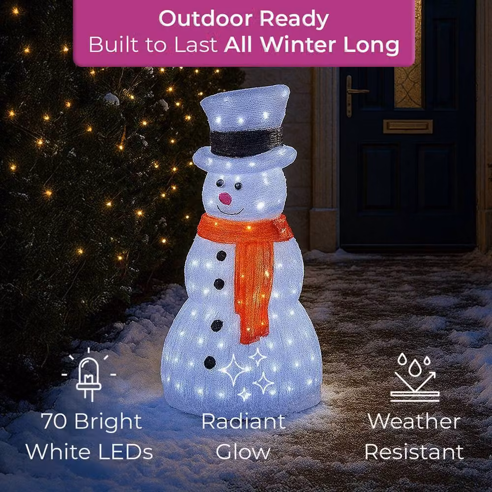 Neo Large Festive Christmas Acrylic Light Up Snowman Outdoor Decoration in Cool White, Height: 70 cm – 3