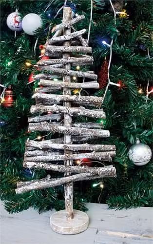 Netagon Grey Birch Wood Tabletop Christmas Tree with LED Star Light Effect – 3