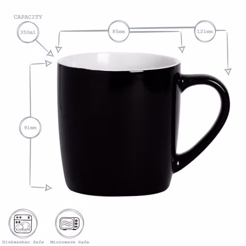Argon Tableware Stoneware Coffee Mugs, Black, 350ml, Pack of 6 – 2