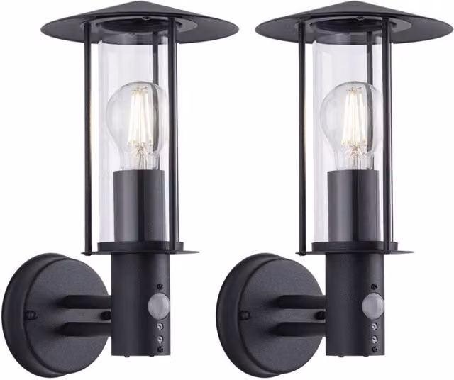 First Choice Lighting Treviso Set of 2 Black Motion Sensor Outdoor Wall Security Lights