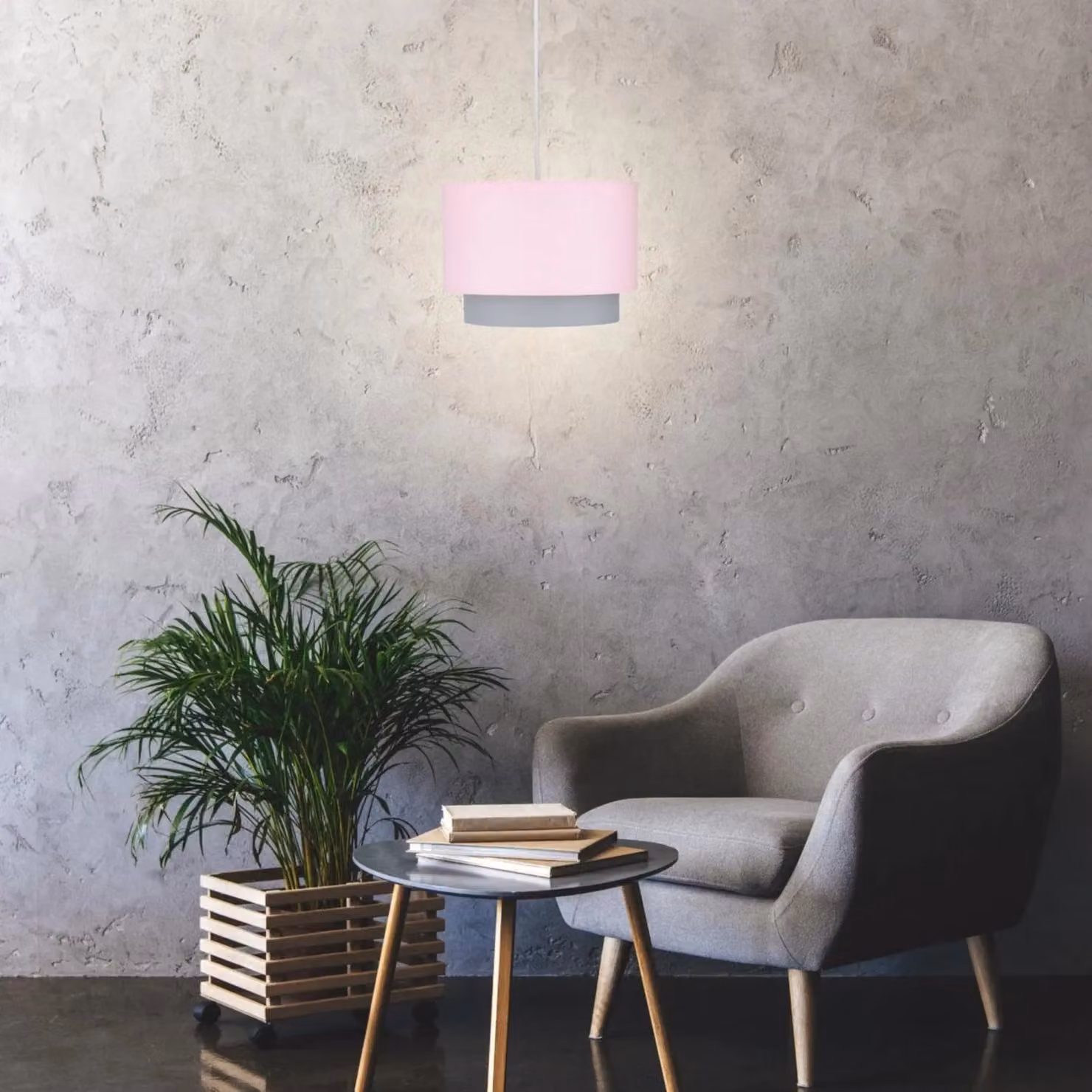 First Choice Lighting Pink and Grey 2 Tier Fabric Cylinder Light Shade – 4