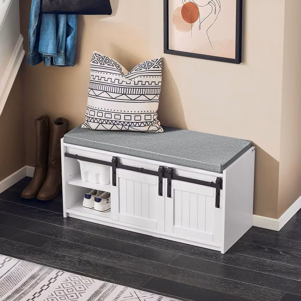SoBuy Rustic Shoe Rack with Seat in White, Black or Grey – 5