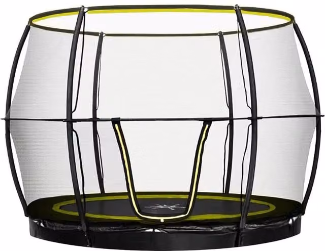 Rebo Base Jump Inground Garden Trampoline with Halo II Enclosure in Black and Yellow
