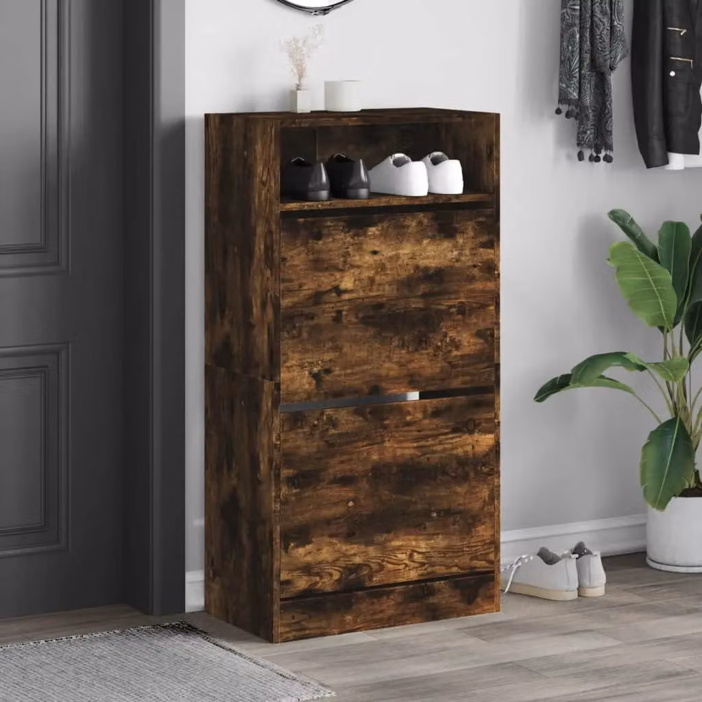 Berkfield Home Smoked Oak Shoe Cabinet in Brown, W: 60 cm, D: 34 cm, H: 116 cm – 3