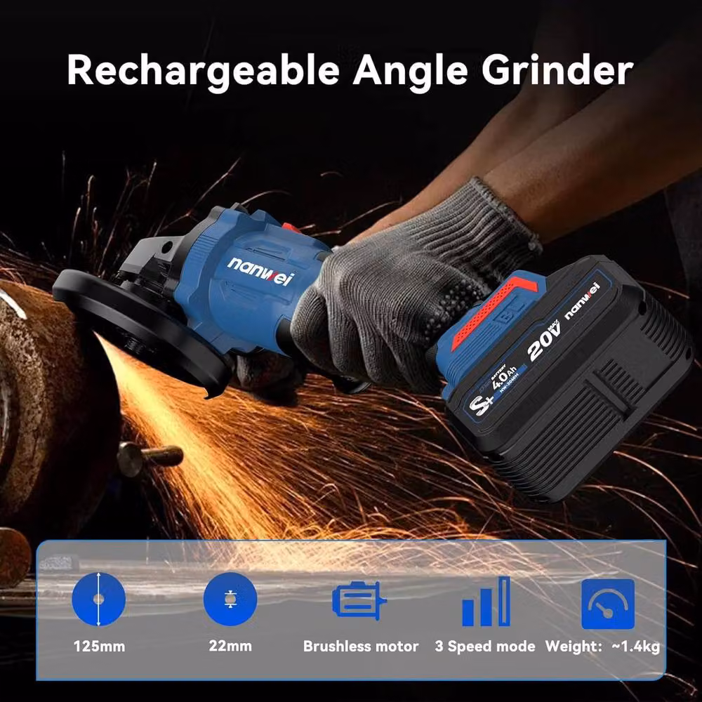 NANWEI Cordless Angle Grinder 125mm with 3 Speed Settings, Blue and Multicolour – 3