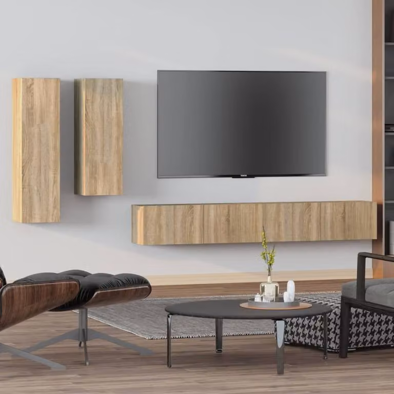 Berkfield Home 4 Piece Sonoma Oak TV Cabinet Set in Light Tan Beige