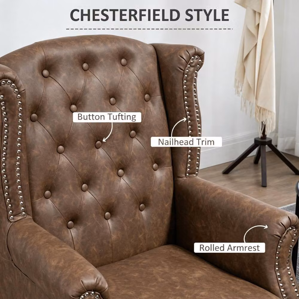 STILVORA Chesterfield Armchair with Brown Faux Leather Upholstery – 5