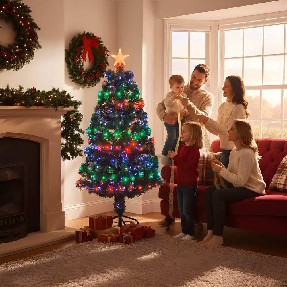 Shatchi Multicolour Fibre Optic Pre-Lit Christmas Tree in Green, H 90 cm x W 40 cm x D 40 cm – 4