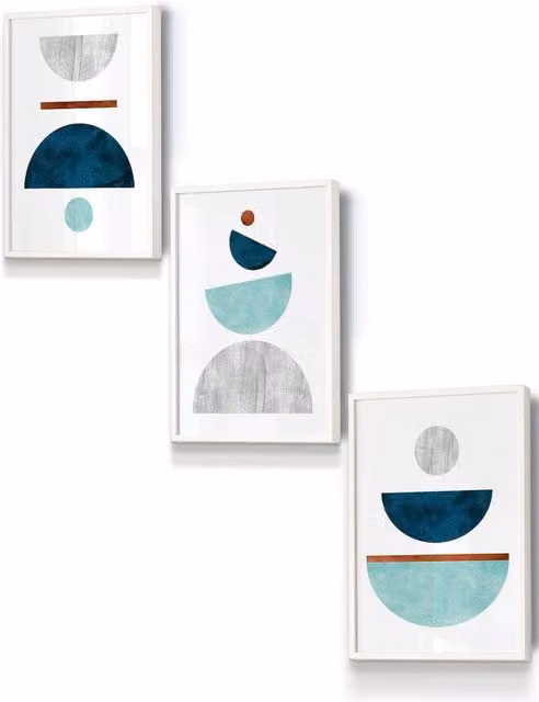 ARTZE Mid Century Abstract Geometric Framed Wall Art, Multicolour, W: 33 cm, H: 45 cm, D: 0.2 cm