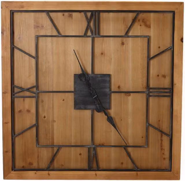 Love Lace Williston Square Wooden Wall Clock in Brown and Grey with Quartz Movement – 1