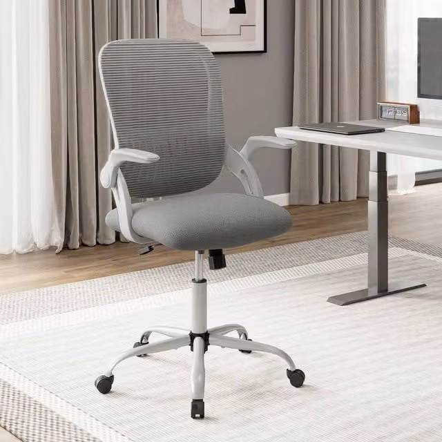 Kelvenix Grey Fabric Height Adjustable Swivel Task Chair with Armrests – 1
