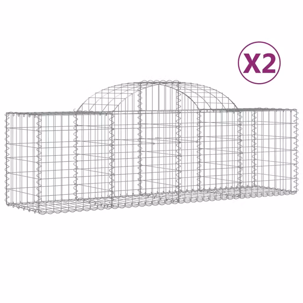 Berkfield Home Arched Gabion Baskets, 2 Piece Set, Silver Galvanised Steel, W: 200 cm, D: 50 cm, H: 60-80 cm – 2