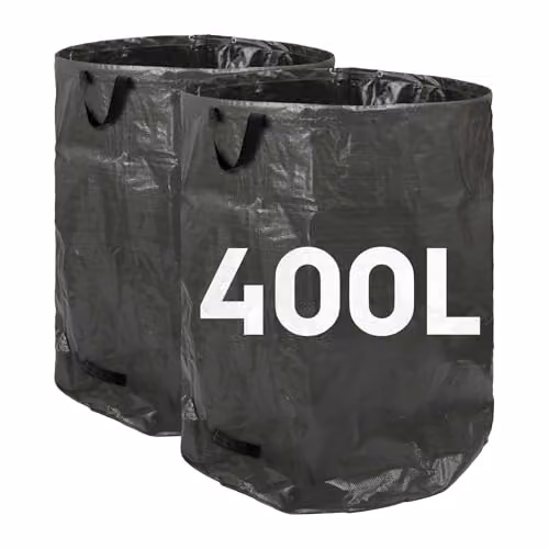 Harbour Housewares Heavy Duty Garden Waste Bags with Handles, 2x 400L Reusable Gardening Sacks in Green and Black