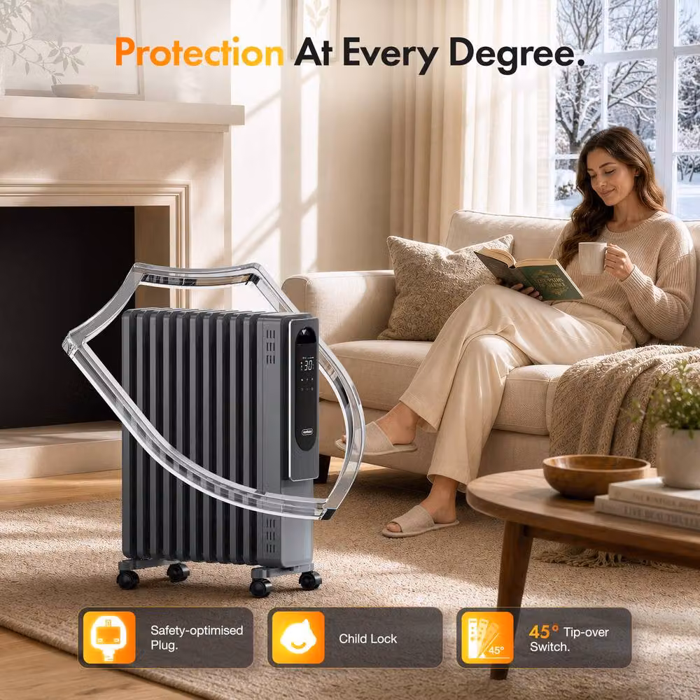 VonHaus U Shape 11 Fin Oil Filled Radiator with WiFi and Remote Control in Grey – 4