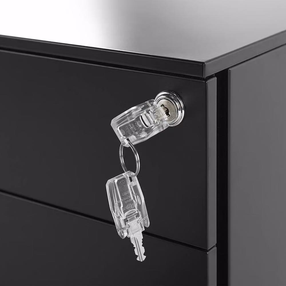 Wyld and Coco Premium Black Metal 3-Drawer Storage Cabinet with Key Lock and Castors – 6