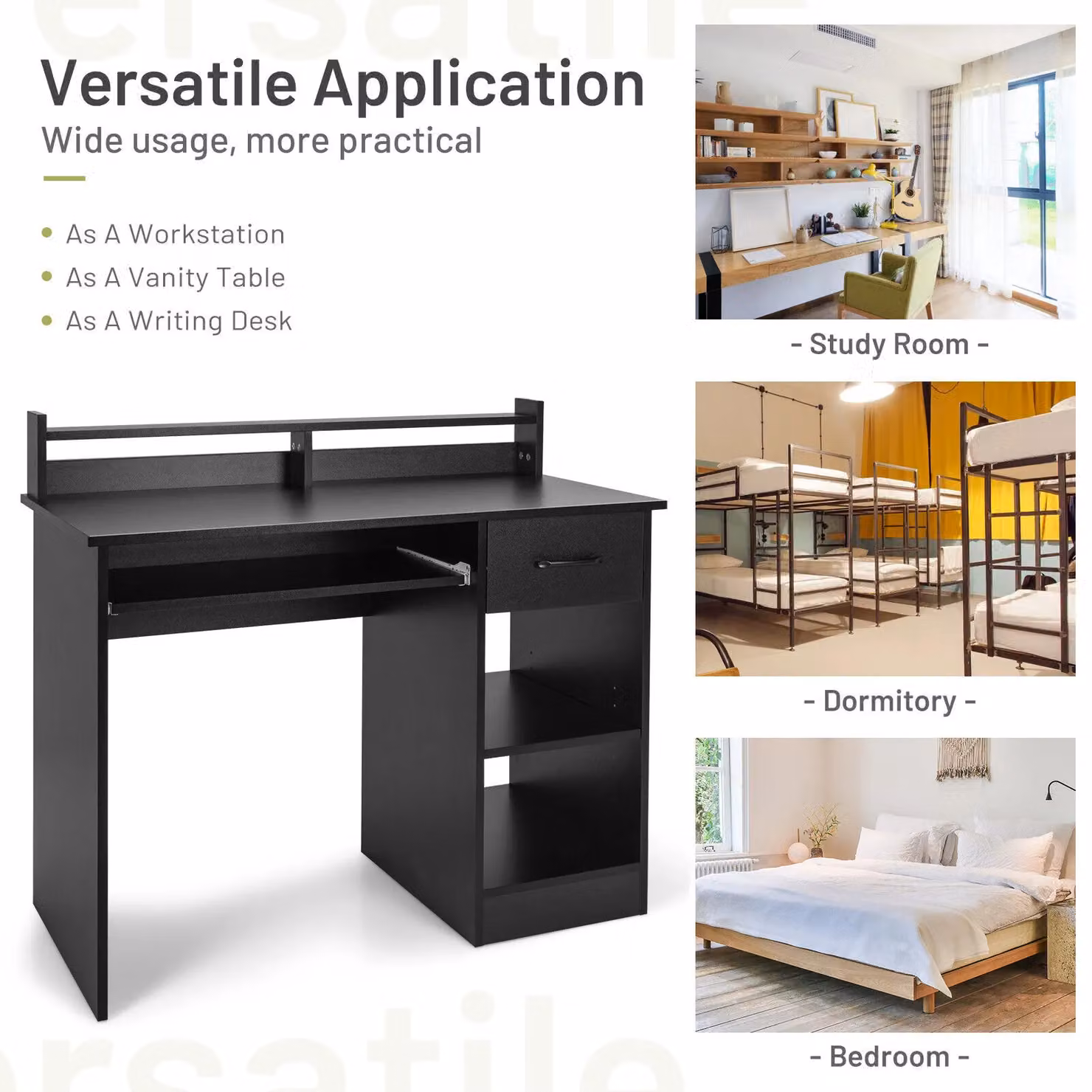 Gymax Modern Computer Desk with Display Shelf and Drawer in Black – 6