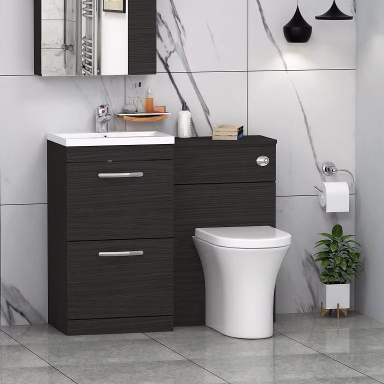 Royal Bathrooms Hale Black 1000mm 2 Drawer Furniture Pack with Mid Edge Basin and Breeze Back to Wall Toilet