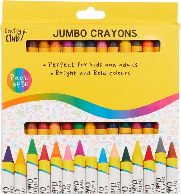 Crafty Club Pack of 30 Jumbo Multicolour Wax Crayons for Children