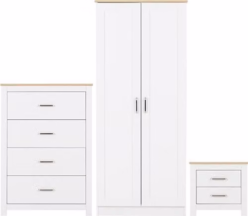 Seconique Portland Trio Bedroom Set in White and Oak Effect