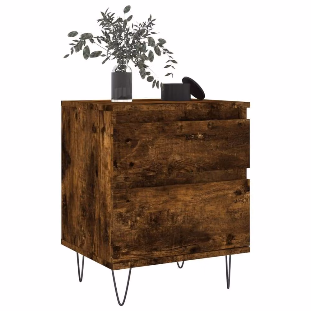 Berkfield Home Set of 2 Smoked Oak Bedside Cabinets in Brown, W/D/H: 40 x 35 x 50 cm – 2