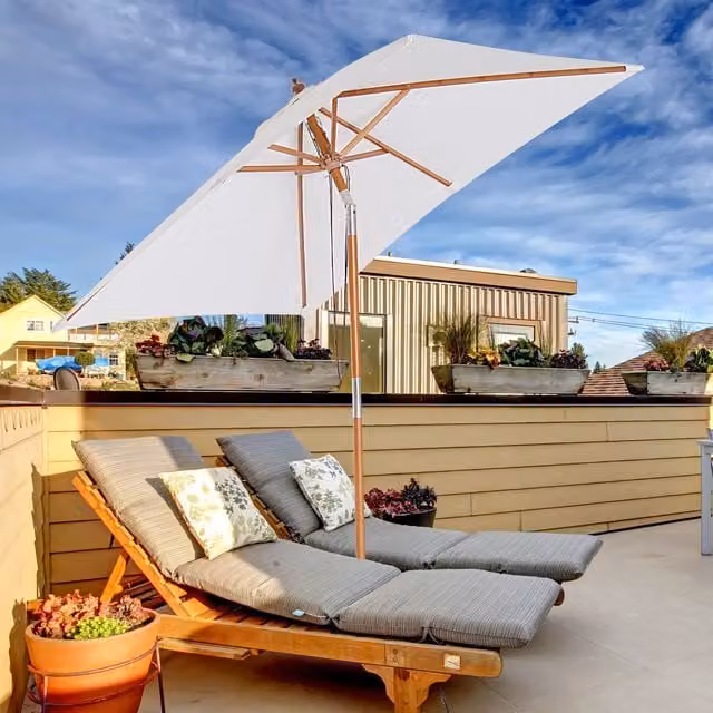 Outsunny White Wooden Market Parasol with Polyester Canopy