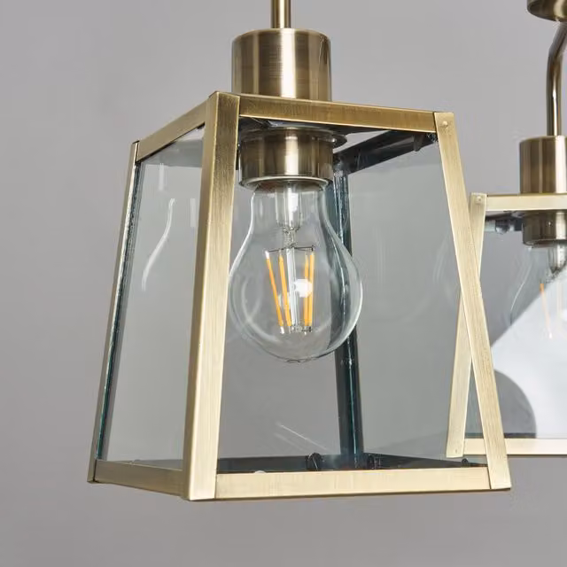 Litecraft Emery 3 Arm Semi Flush Ceiling Light in Gold/Brass and Transparent Glass