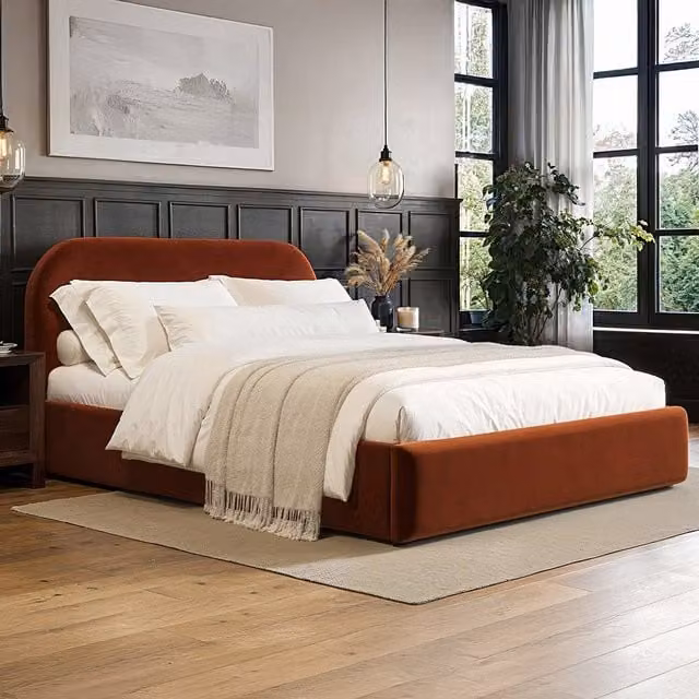 Flair Modern Upholstered Velvet Ottoman Bed in Orange, W/D/H: 140 x 200 cm