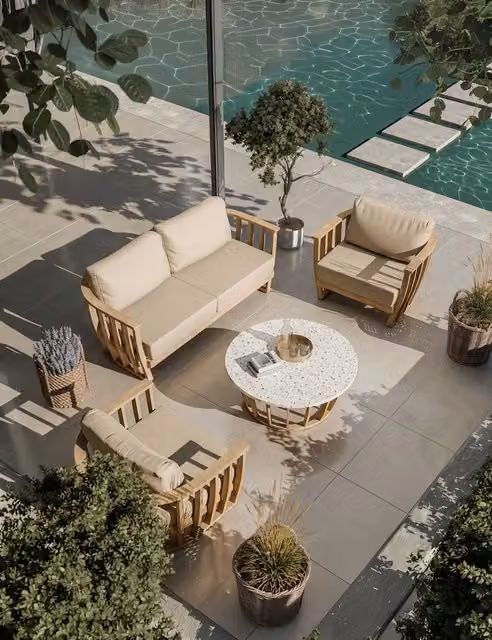 Royalcraft Lucca 5 Seater Acacia Wood Lounge Set in Natural Sand and Beige