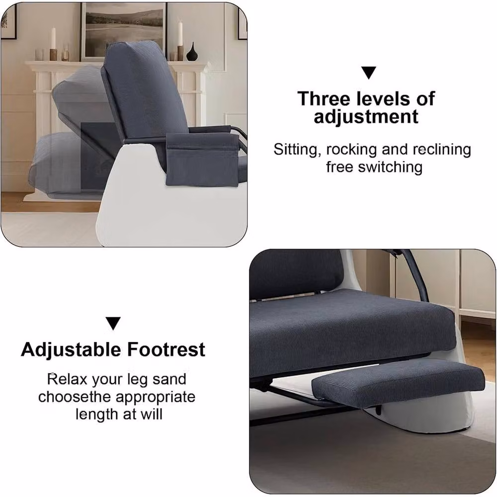 VOGREX Upholstered Nursery Rocking Chair with Footrest in Grey – 3