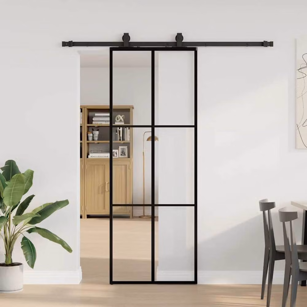 Berkfield Home Modern Sliding Glass Door with Hardware Set in Black, W: 76 cm, H: 205 cm – 2
