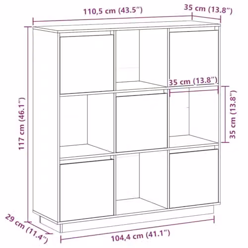 vidaXL Modern Grey Solid Wood Pine Highboard W/D/H: 110.5 x 35 x 117 cm – 3
