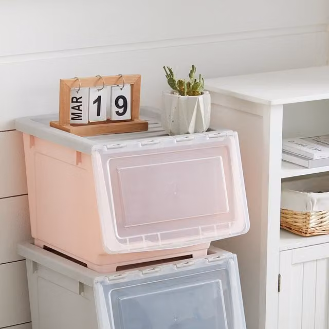 Livingandhome Stackable Mobile Storage Box with Lid in Pink