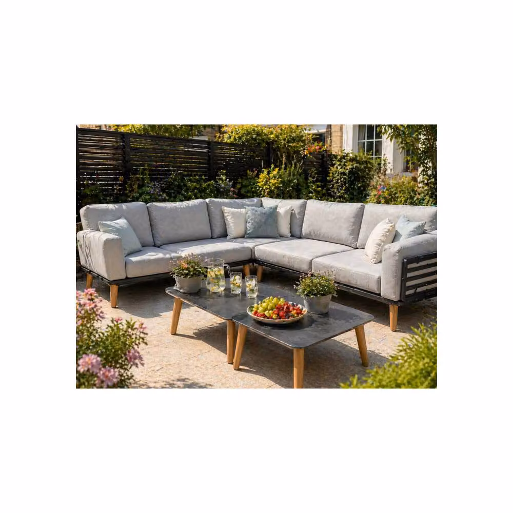 Glendale Garden & Leisure Ltd Ascoli L-Shaped Corner Sofa with 2 Tables in Grey Rattan – 2